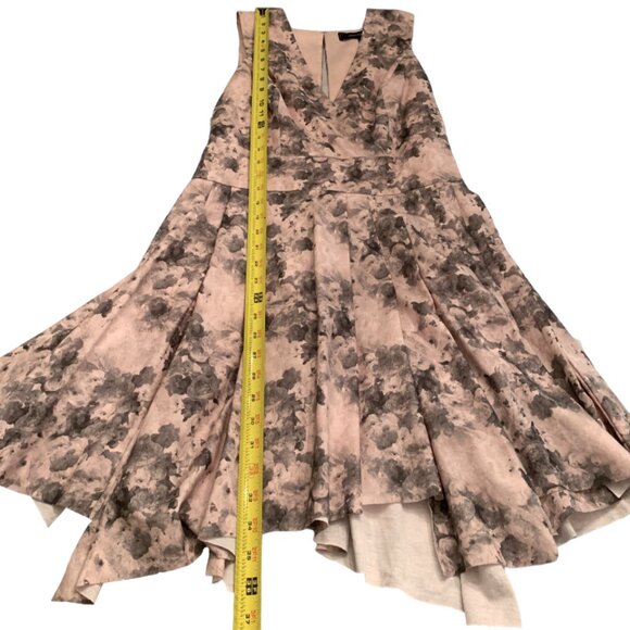 Robert Rodriquez Dress Open Back V-neck Uneven Hem Victorian Floral Pink Grey 2 - Picture 11 of 16